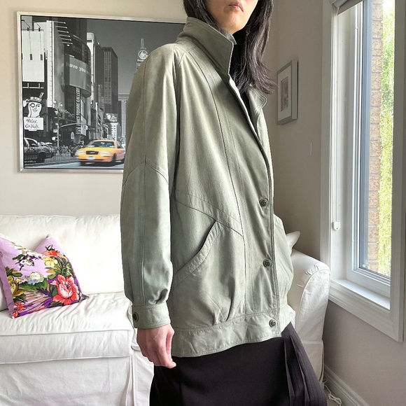 Danier Taupe/green Sueded leather jacket - Picture 4 of 16